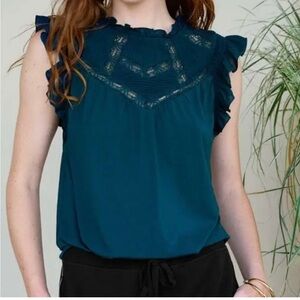 Daniel Rainn Teal Sleeveless Lace Blouse
